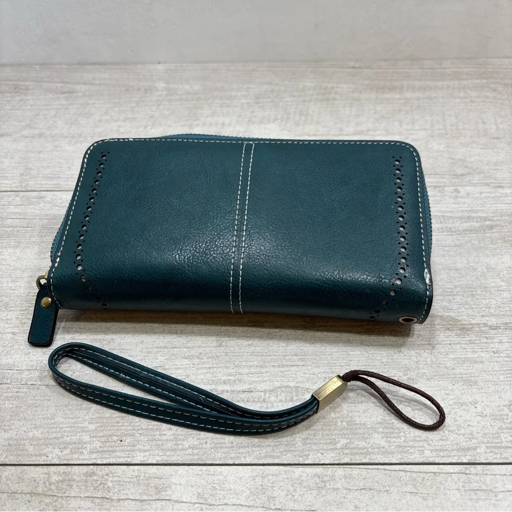 Elegant Teal Full Zip RFID Blocking Leather Wallet | Wristlet New Without Tags